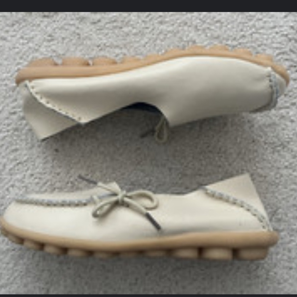 Beige Leather Ladies Moccasins Comfort Shoes Euro Size:38